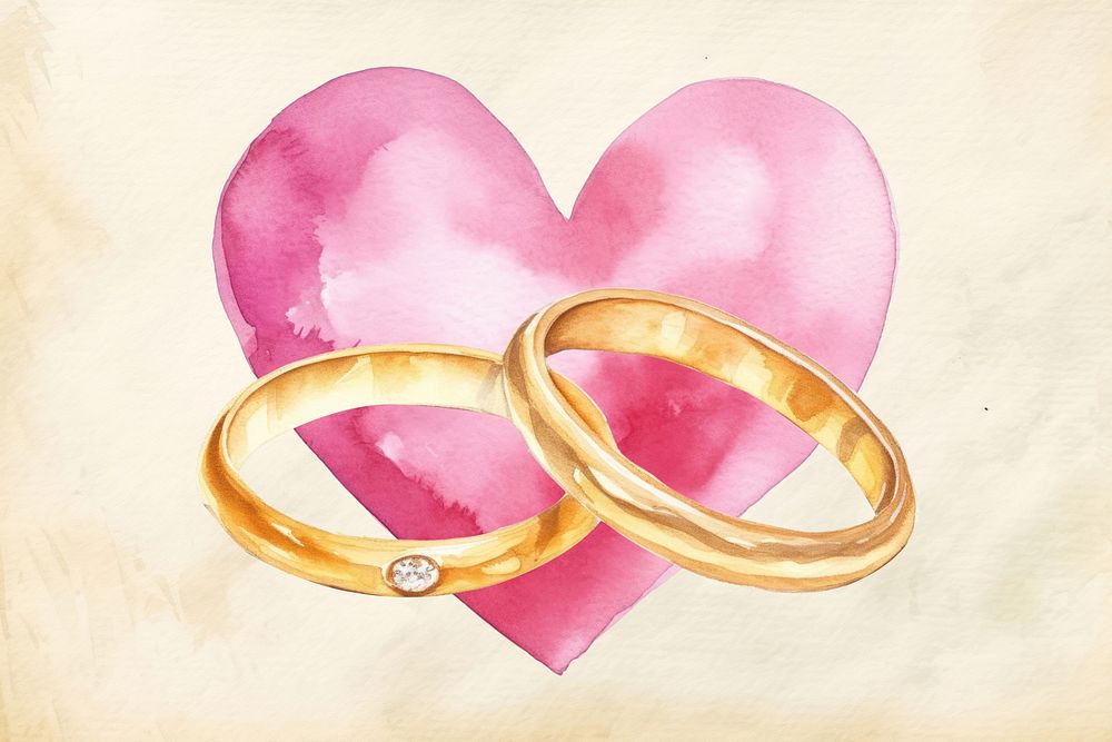 Gold wedding rings, watercolor illustration remix