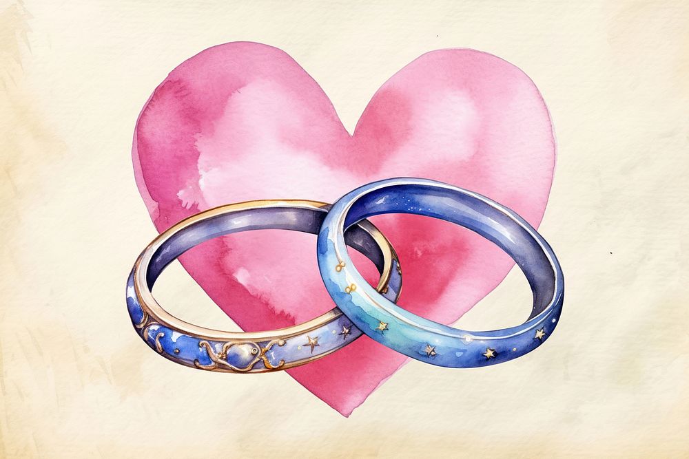Blue couple rings, watercolor illustration remix