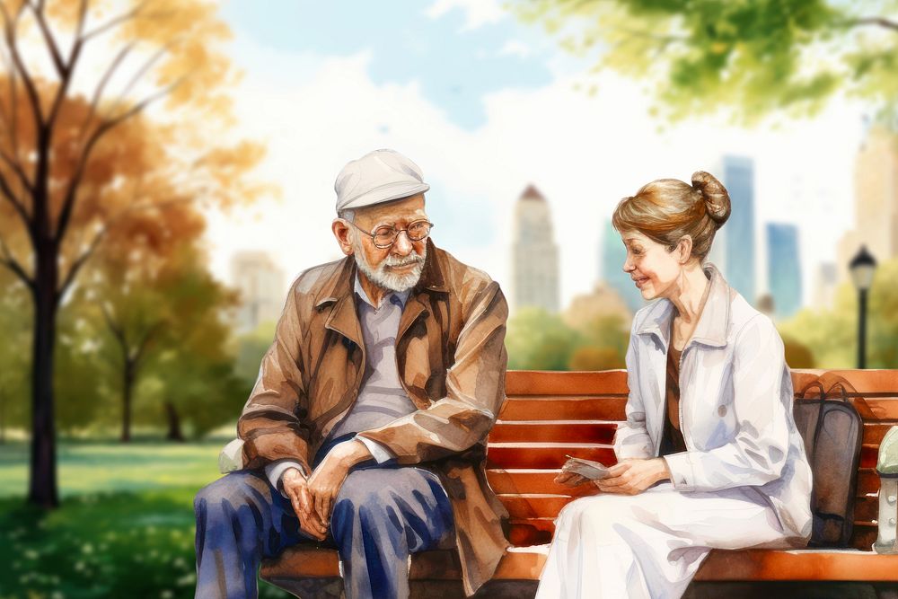 Doctor sitting with a patient, watercolor illustration remix