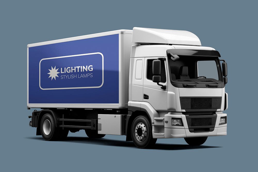 Trailer truck mockup, realistic transporting vehicle psd