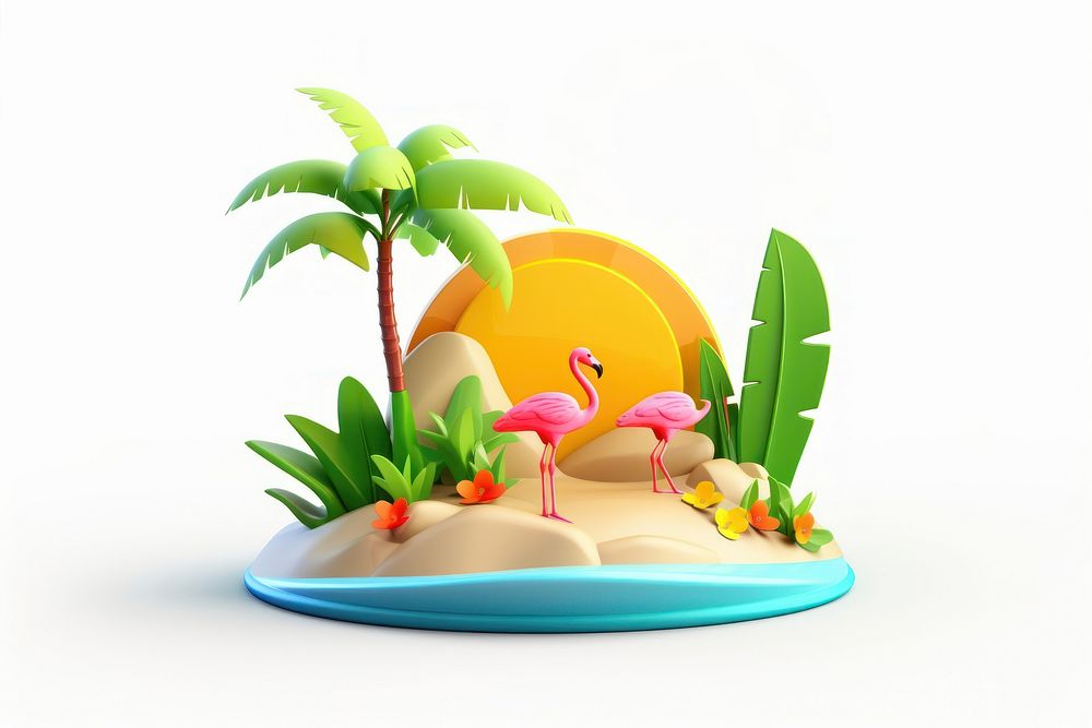 Summer scene flamingo cartoon plant. AI generated Image by rawpixel.