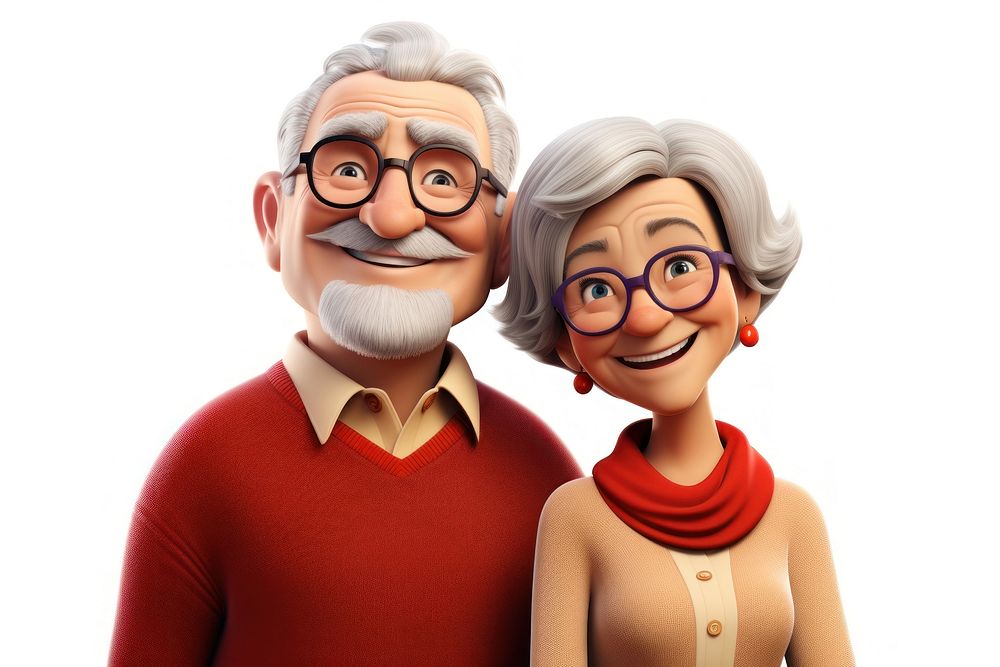 Senior couple portrait glasses cartoon. AI generated Image by rawpixel.