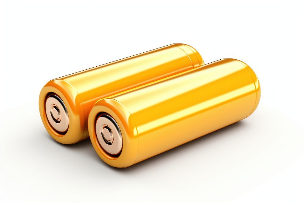 Yellow alkaline batteries white background ammunition cylinder. AI generated Image by rawpixel.