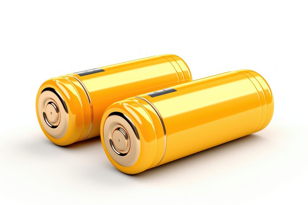 Yellow alkaline batteries white background technology ammunition. AI generated Image by rawpixel.