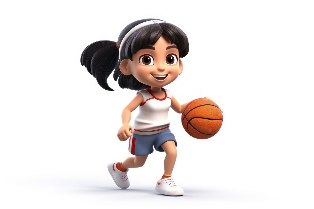 Little asian girl basketball player holding game ball smiling cartoon sports. AI generated Image by rawpixel.