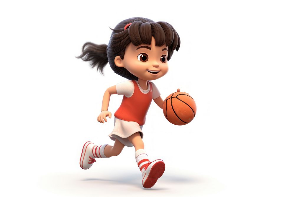 Little asian girl basketball player smiling cartoon sports. AI generated Image by rawpixel.