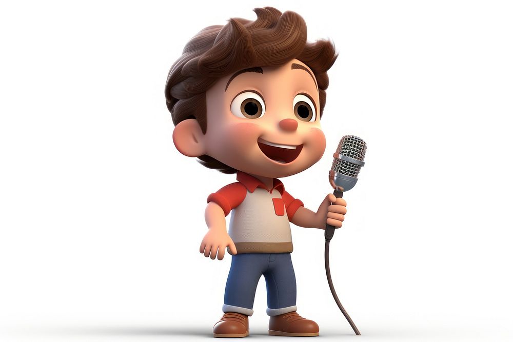 Little boy singing cartoon microphone | Premium Photo Illustration ...