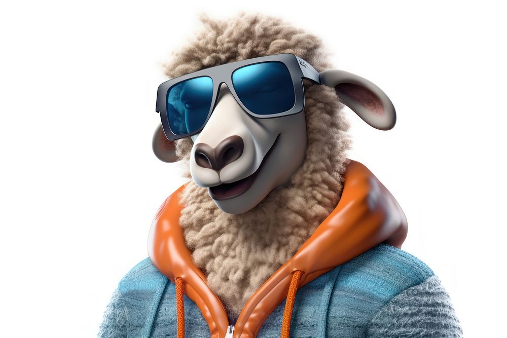 Sheep head wearing sunglasses cartoon mammal animal. AI generated Image by rawpixel.