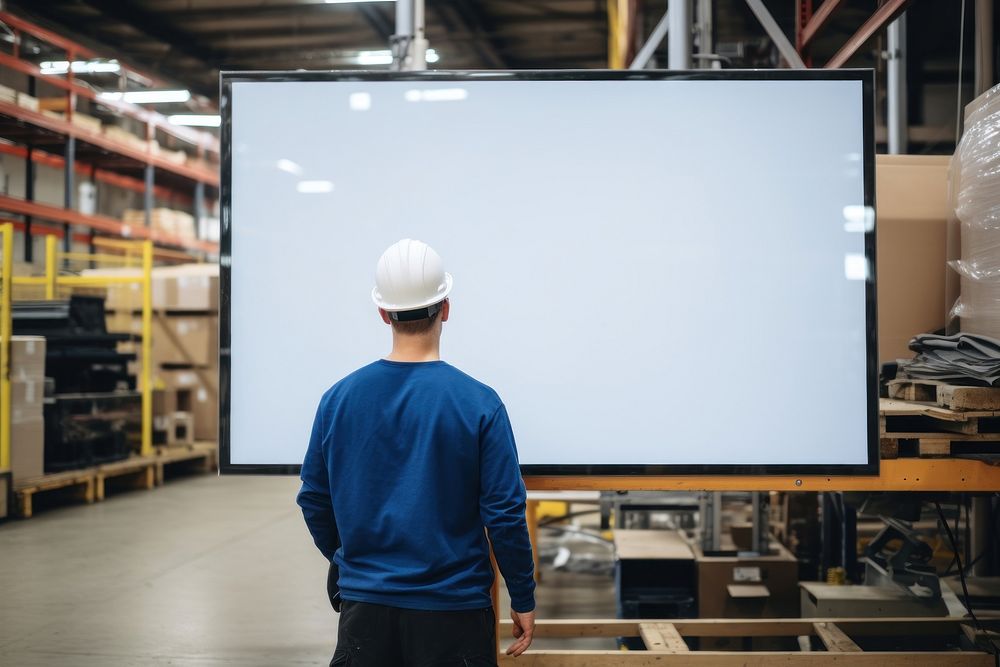 Screen standing factory hardhat. AI generated Image by rawpixel.