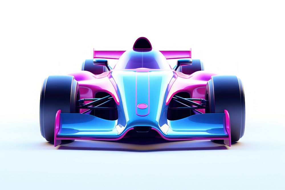 Racecar vehicle sports purple blue.