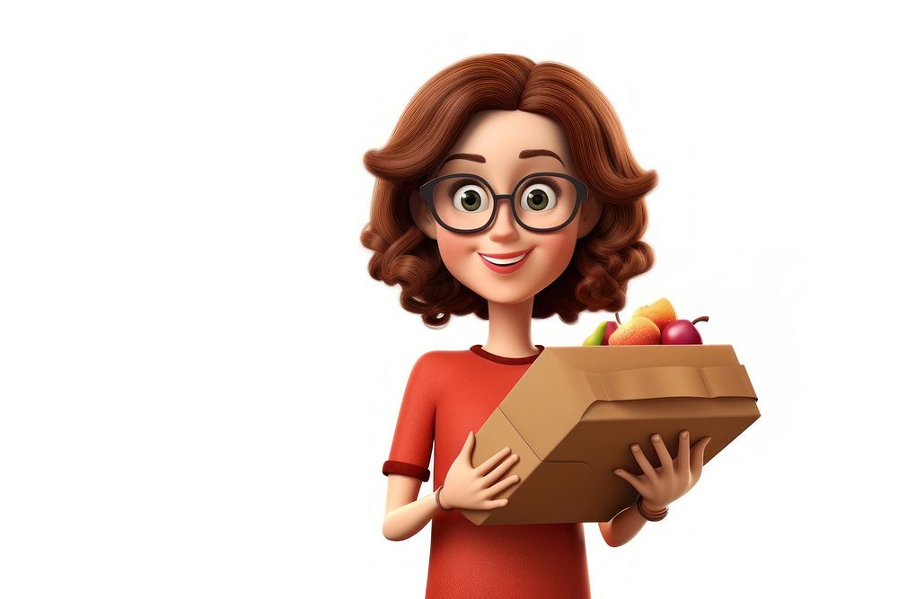 American woman holding food box cardboard cartoon adult. AI generated Image by rawpixel.