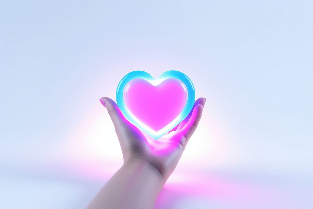 Hand giving heart purple blue pink. AI generated Image by rawpixel.