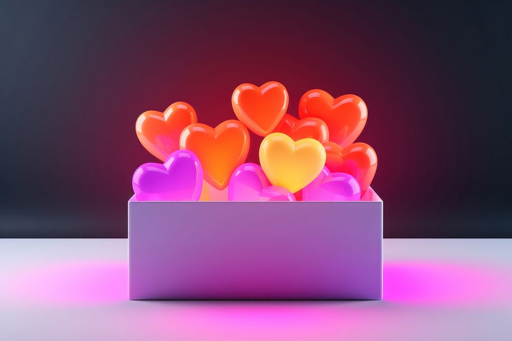 Heart neon box illuminated. 