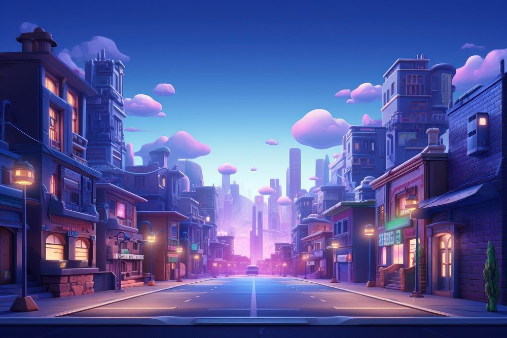 Neon country car architecture cityscape. 