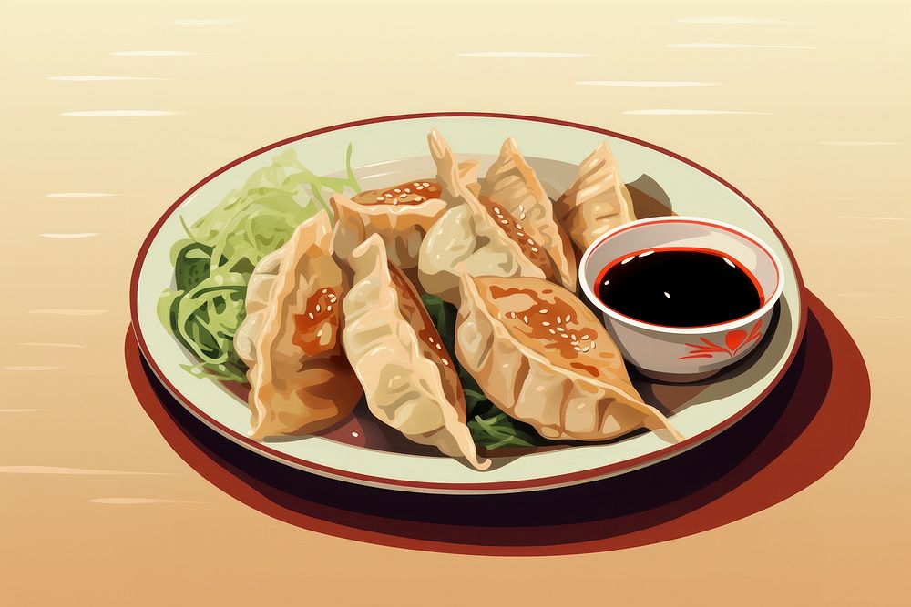 Japanese gyoza dumpling lunch plate. AI generated Image by rawpixel.