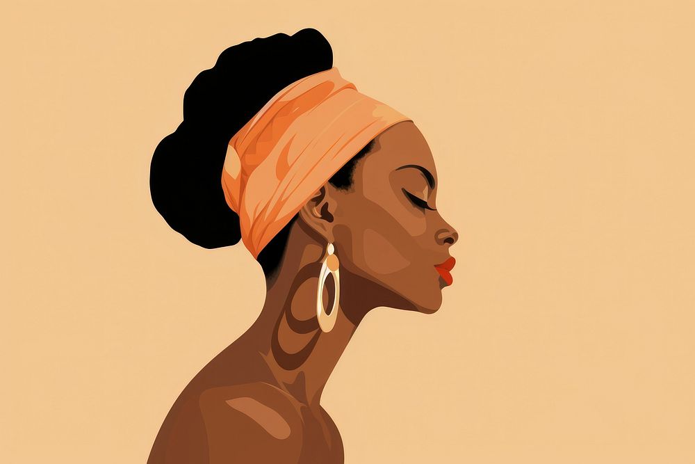 African woman portrait earring jewelry. 