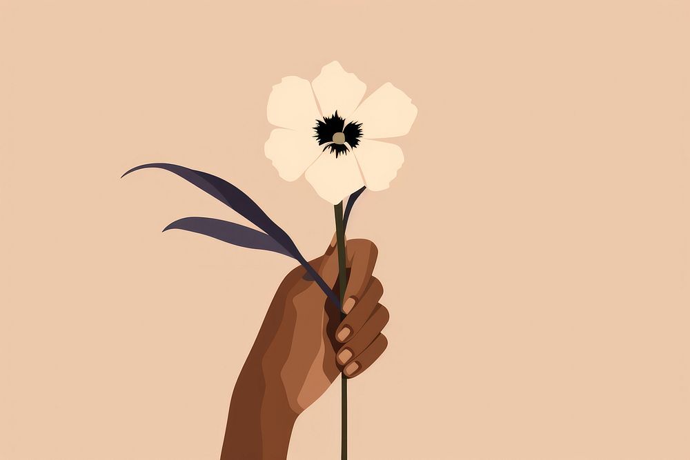 Black hand holding flower person plant leaf. AI generated Image by rawpixel.