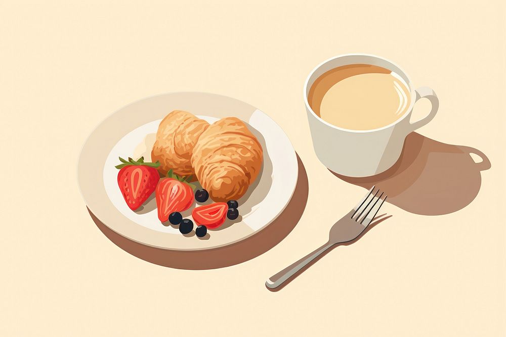 Food croissant breakfast drink. 