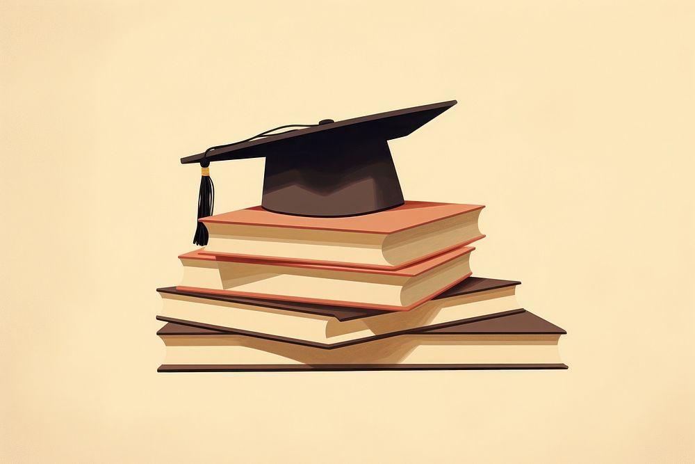 Graduation cap on books publication intelligence achievement.