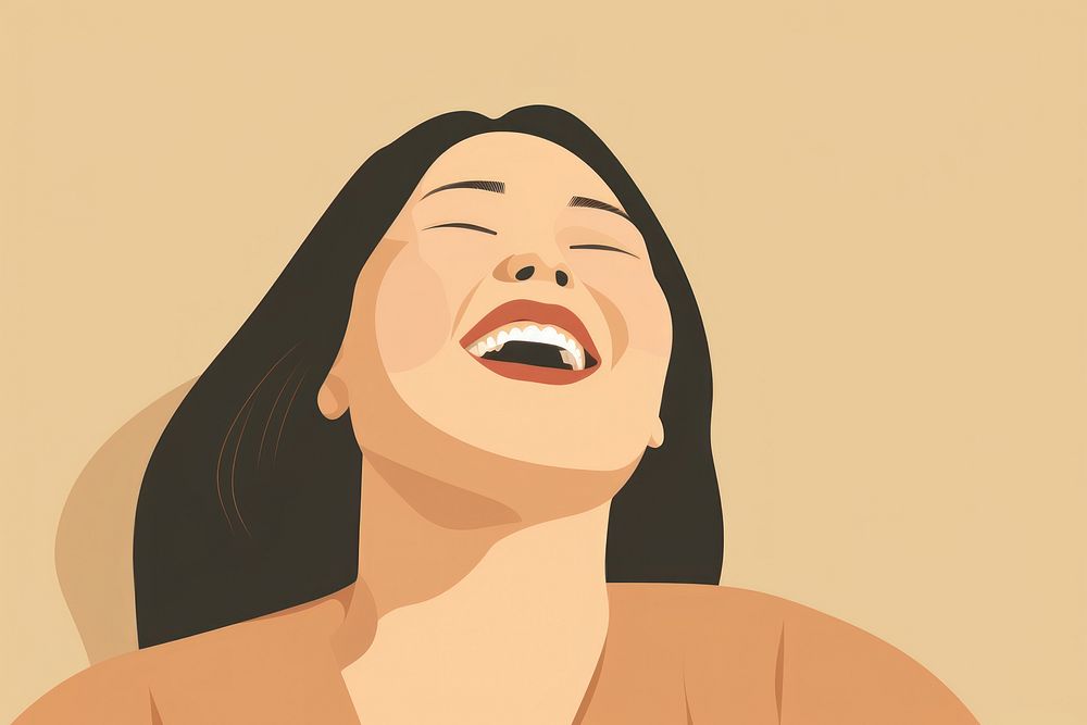 Asian chubby woman laugh laughing adult face. AI generated Image by rawpixel.