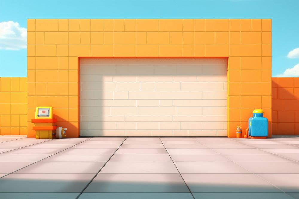 Minimal garage cartoon architecture building.