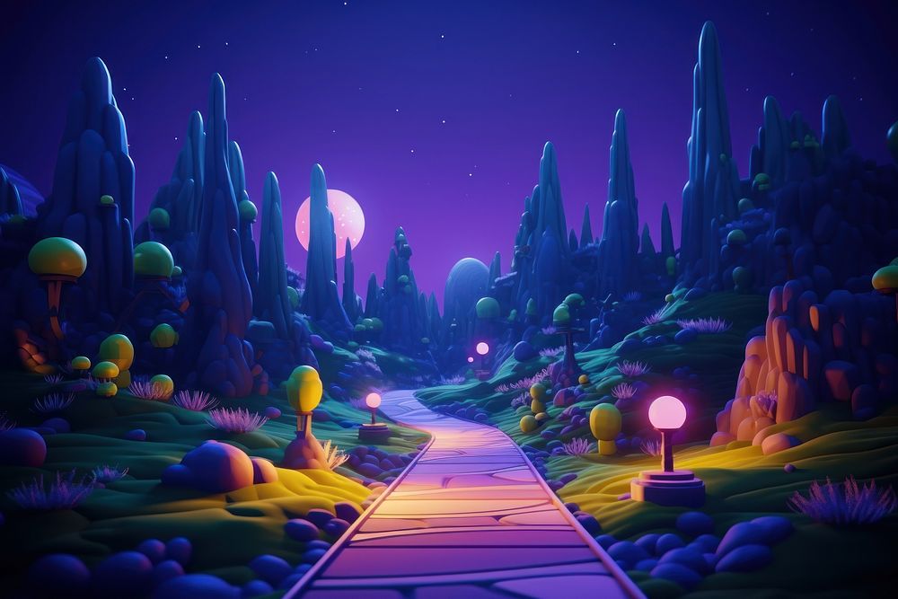 Neon country park landscape outdoors cartoon. AI generated Image by rawpixel.