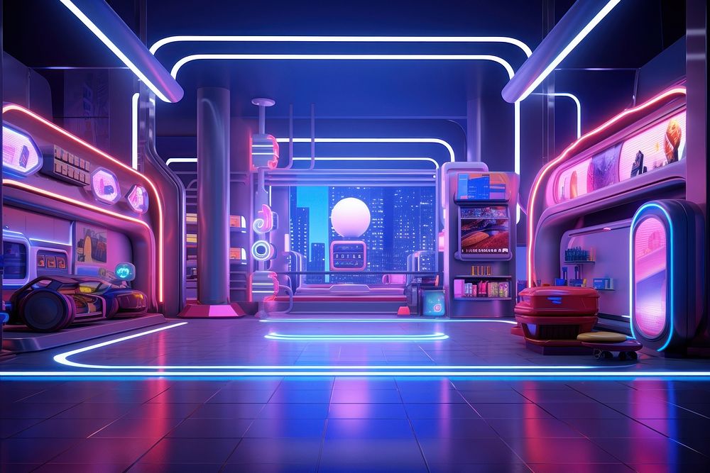 Neon showroom light car architecture. AI generated Image by rawpixel.