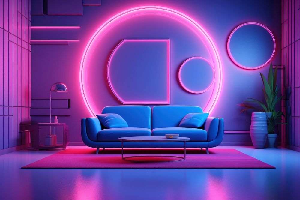 Neon room architecture furniture purple. AI generated Image by rawpixel.