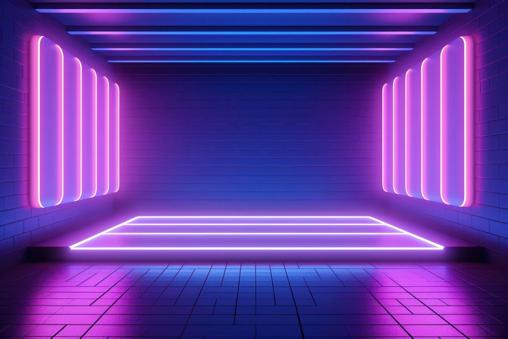 Neon room purple light architecture. 