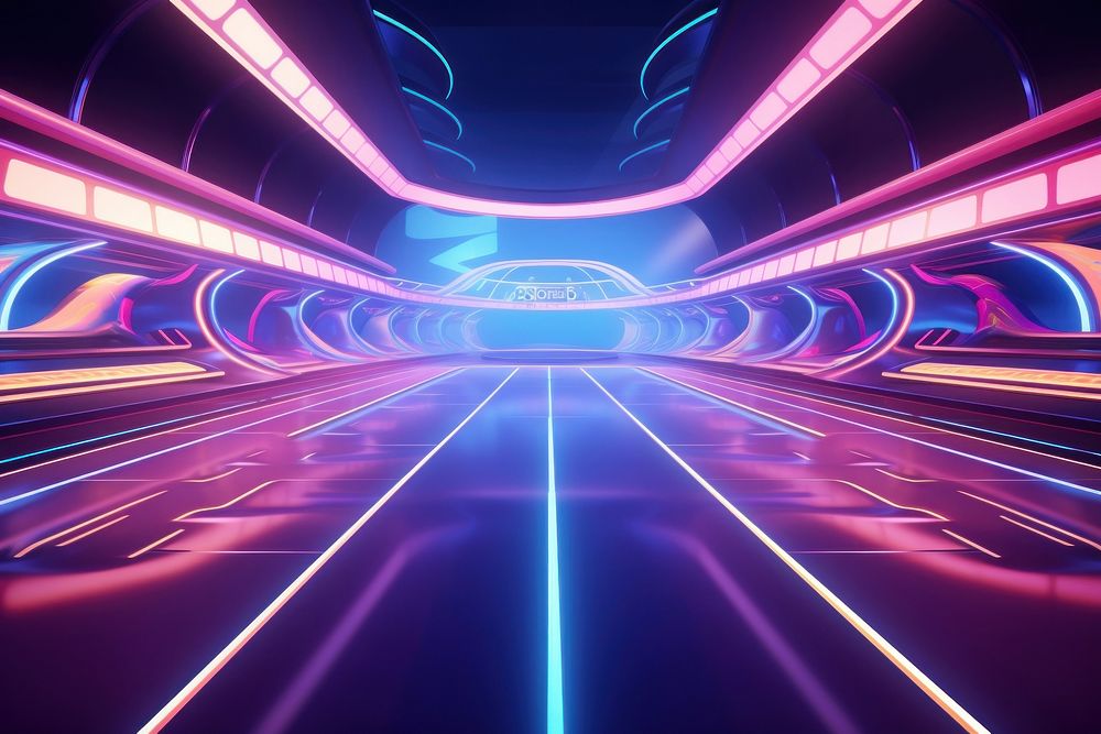 Neon racing track purple light illuminated. AI generated Image by rawpixel.