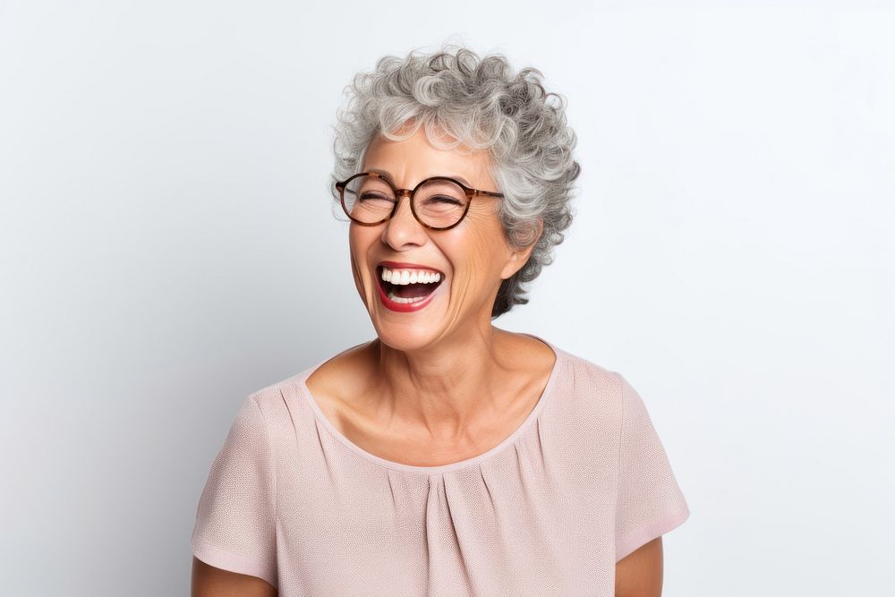 Senior hispanic woman laughing glasses adult. AI generated Image by rawpixel.