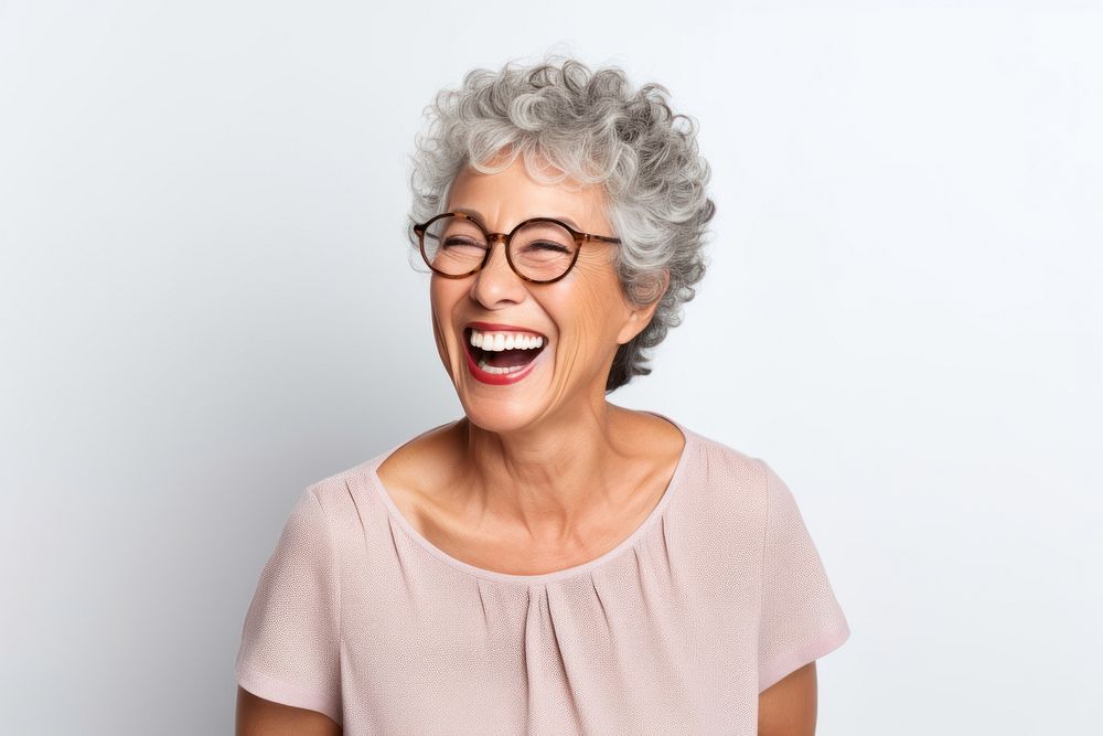 Senior hispanic woman laughing glasses adult. 