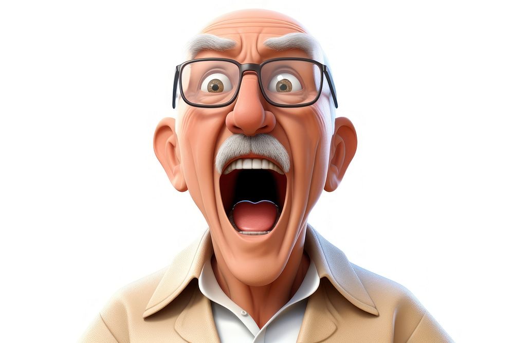Shouting white senior man glasses cartoon adult. AI generated Image by rawpixel.