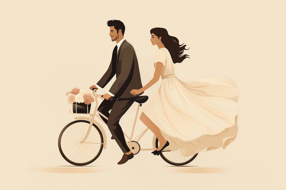 Couple riding bicycles vehicle cycling wedding. AI generated Image by rawpixel.