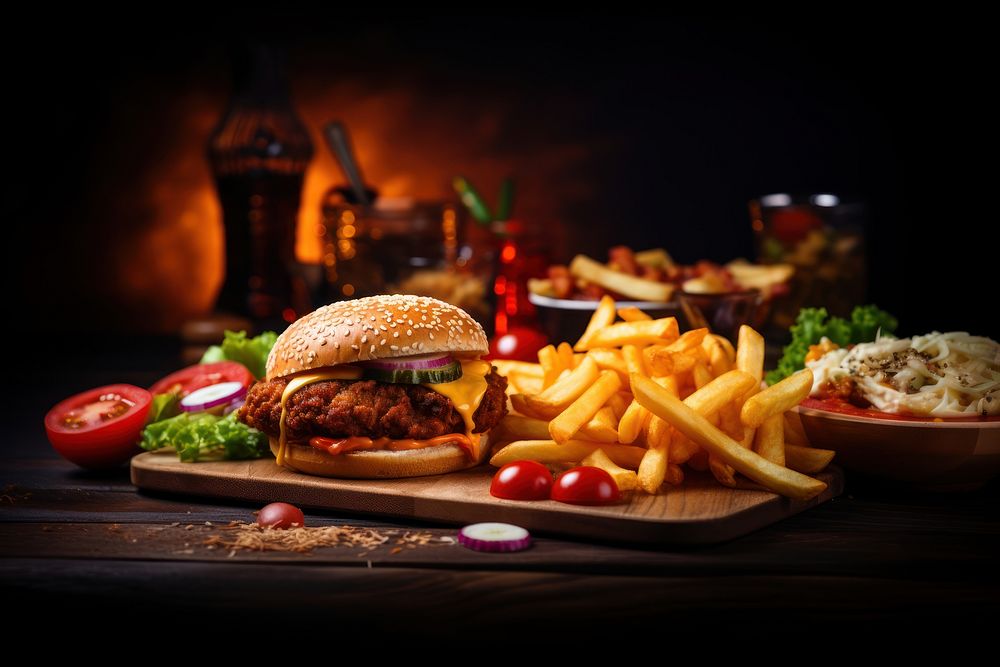 Food restaurant hamburger fast food. AI generated Image by rawpixel.