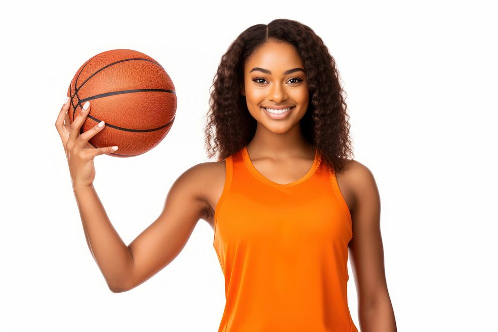 Young african american woman basketball portrait holding. 