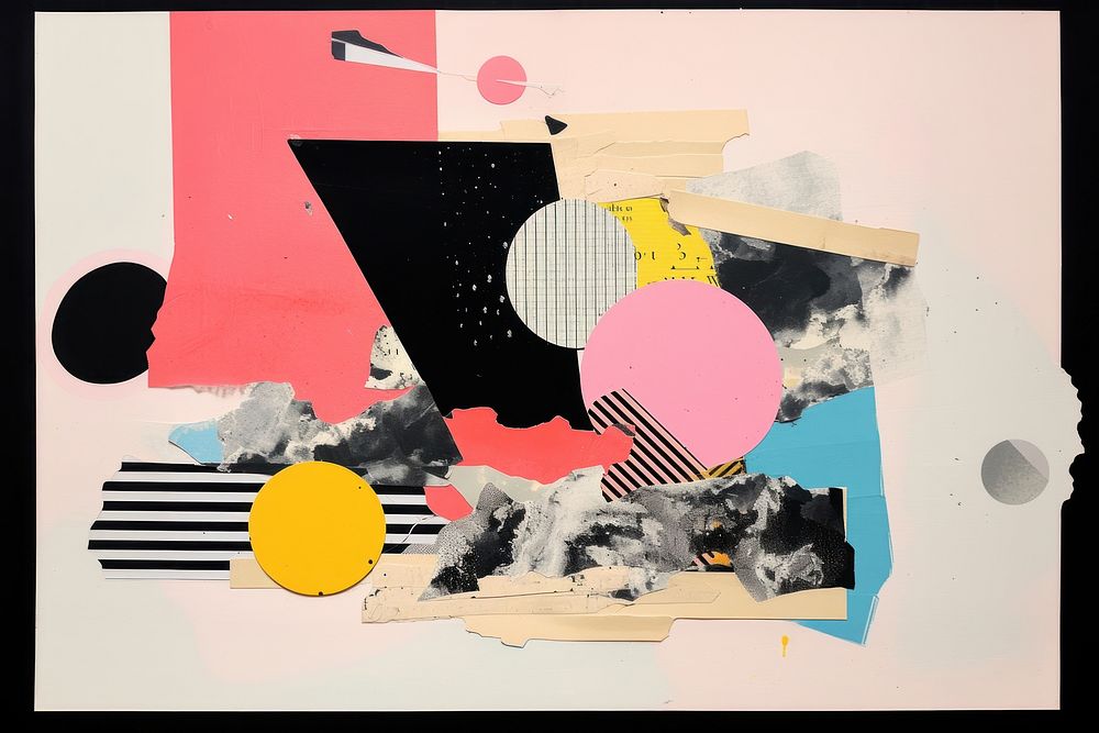 Ripped paper collage art painting advertisement. 