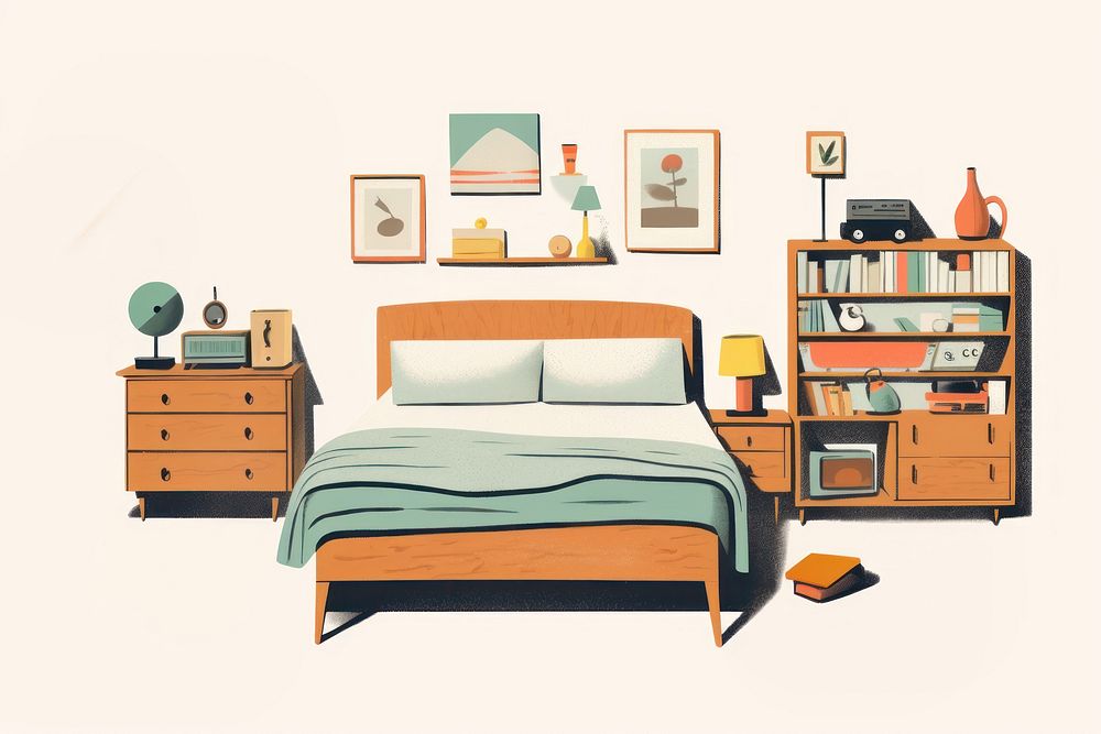 Bedroom bedroom furniture cartoon. AI generated Image by rawpixel.