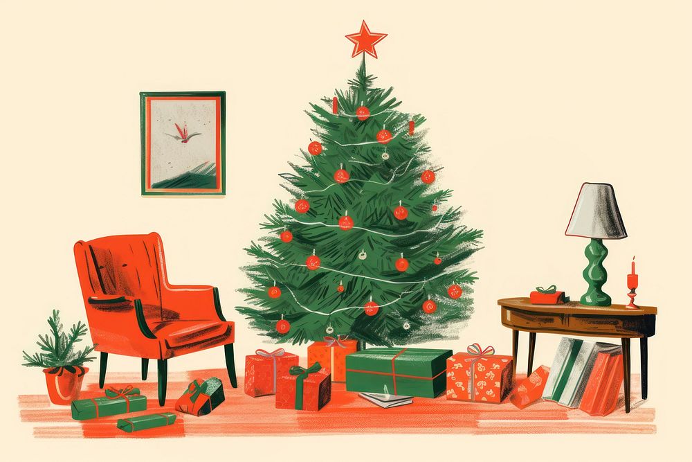 Christmas tree furniture cartoon. 