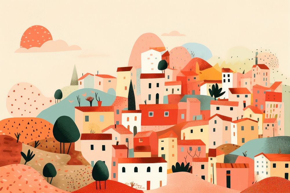 Village drawing art architecture. AI generated Image by rawpixel.