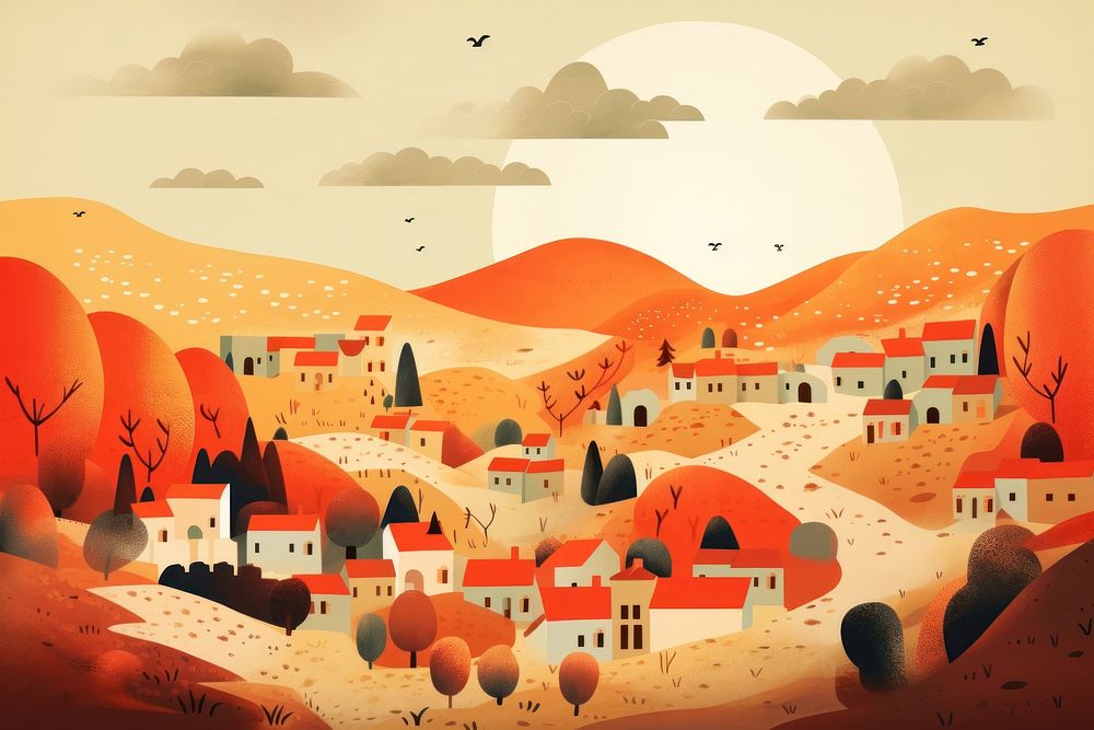 Village landscape outdoors cartoon. AI generated Image by rawpixel.