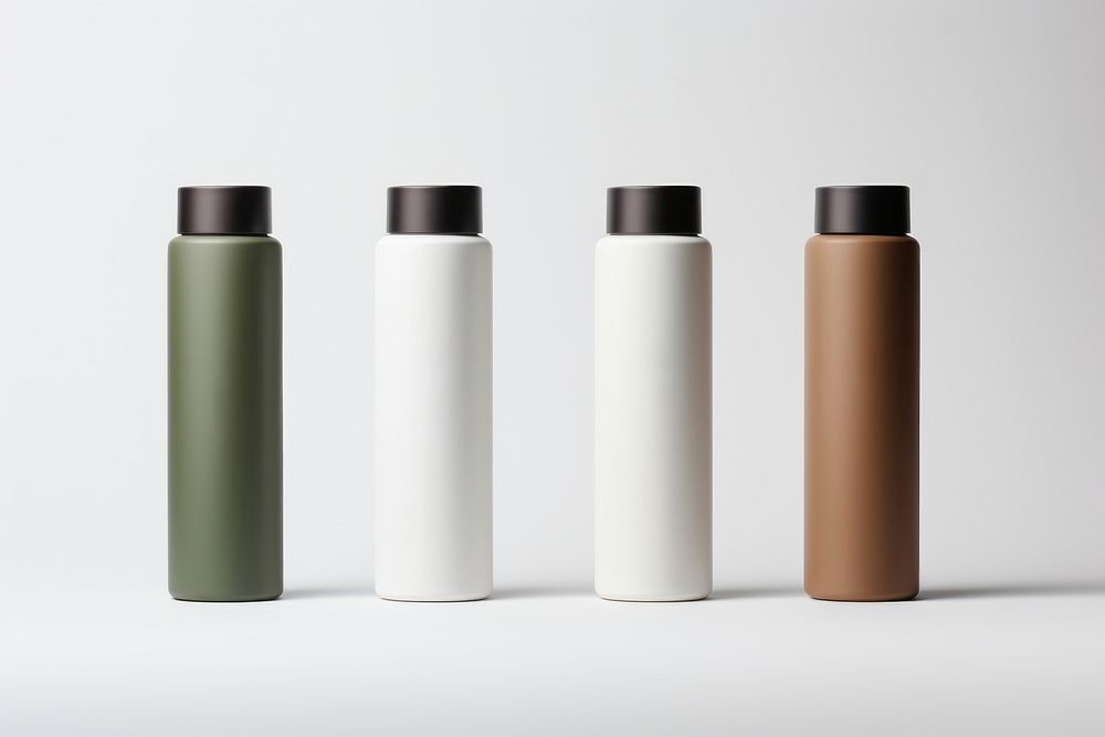 Polished packaging mockups cylinder bottle white background. AI generated Image by rawpixel.