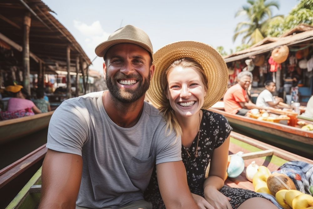 Floating market laughing portrait sitting. AI generated Image by rawpixel.