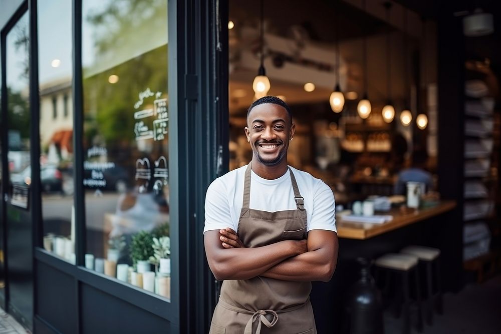 African man barista standing waiter adult. 