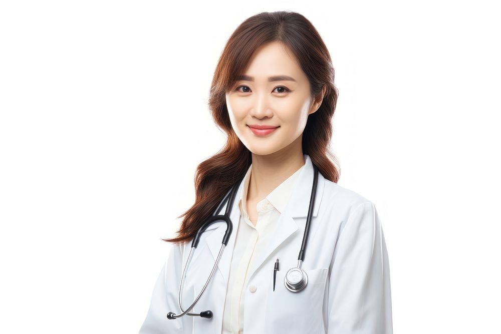 Asian doctor woman adult white background stethoscope. AI generated Image by rawpixel.