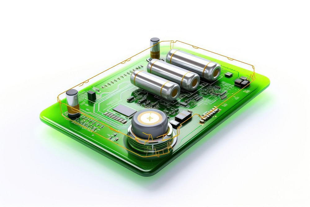 Battery circuit electronics white background microcontroller. AI generated Image by rawpixel.