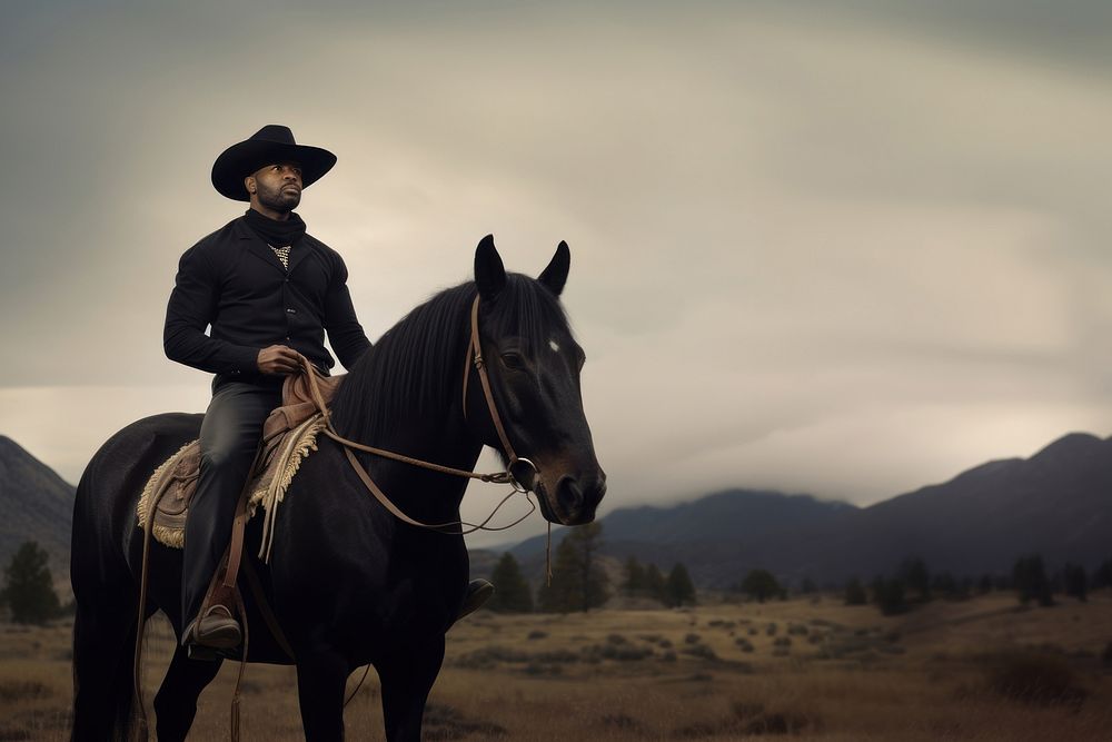 Black american cowboy mammal animal horse. AI generated Image by rawpixel.