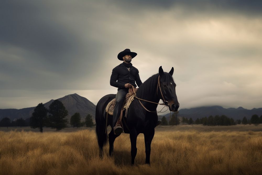 Black american cowboy horse mammal animal. 