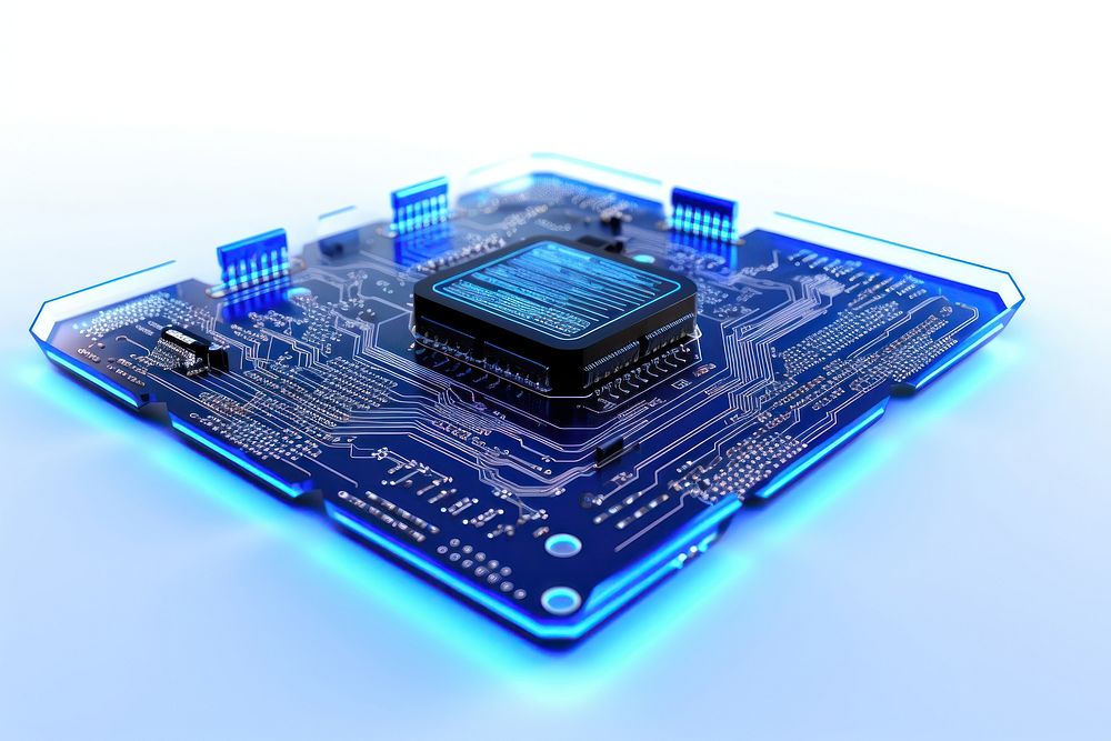 Blue 3d circuit board microcontroller motherboard electronics. AI generated Image by rawpixel.