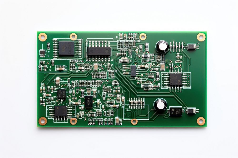 Electronics white background microcontroller motherboard. 